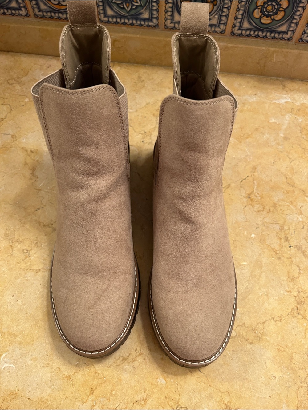 Kensie Beige Suede Chelsea Ankle Boots